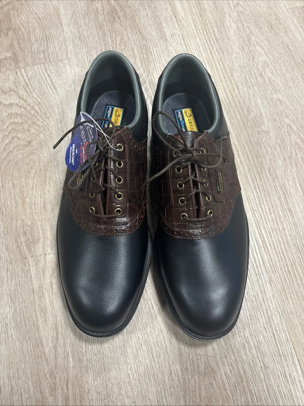 FootJoy Leather DryJoys AquaFlex Black Brown Mens US Size 10 53494 Golf Spikes